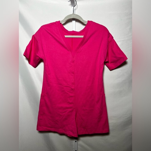 Vibrant Pink V Neck Girls Romper - Picture 1 of 4